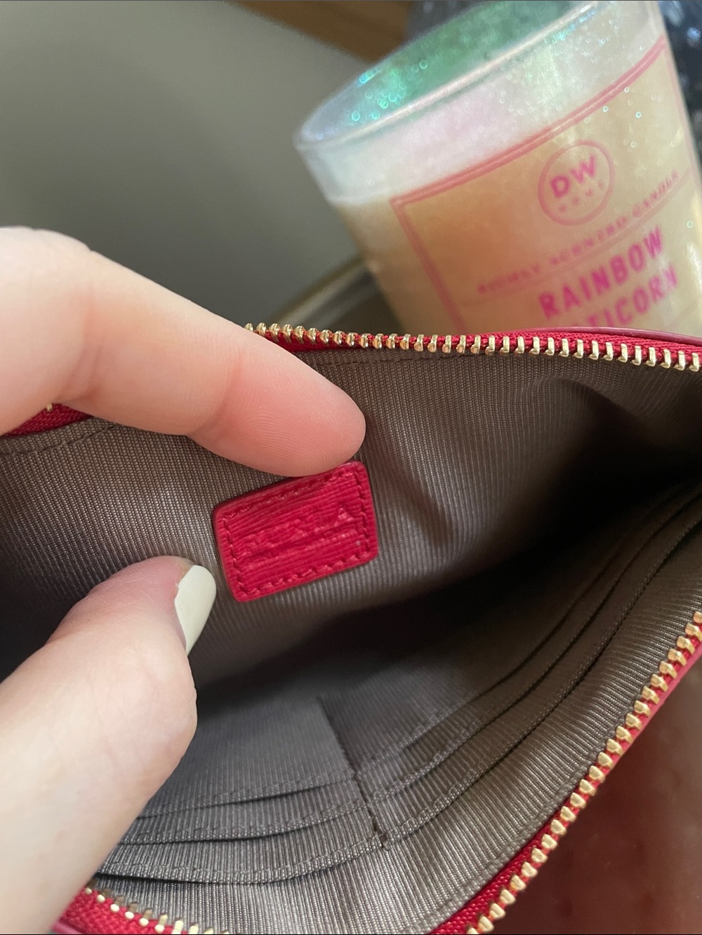Furla Raspberry Red Leather Wristlet Clutch Zippered Wrist Strap - Picture 8 of 10